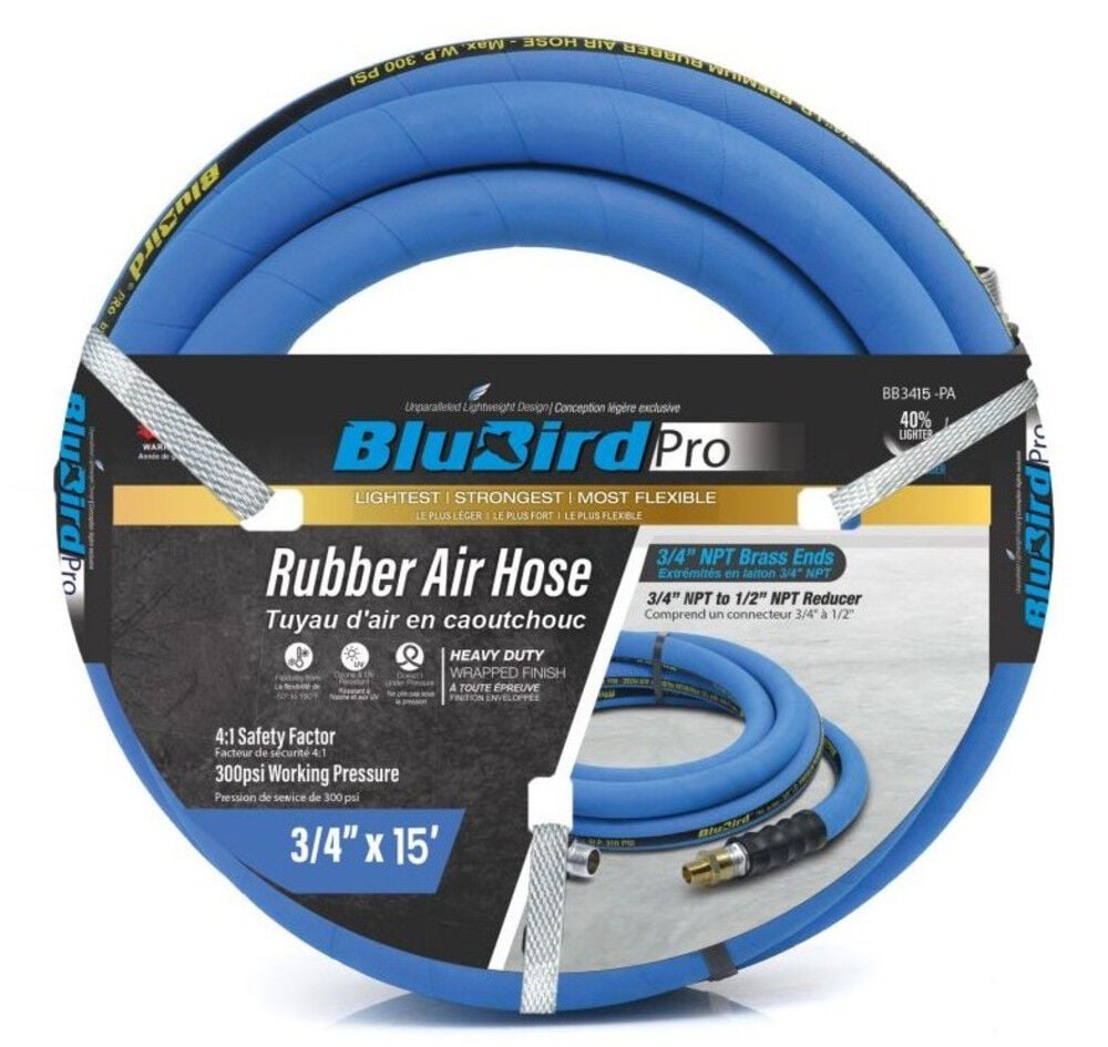 BluBird Pro 3/4 Inch x 15 Ft. Rubber Air Hose Assembly – BBPRO3415