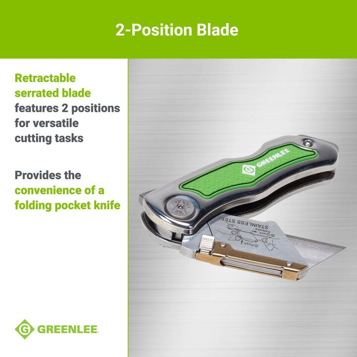 Greenlee Folding Utility Knife with Retractable 3-Position Serrated Blade, large image number 3