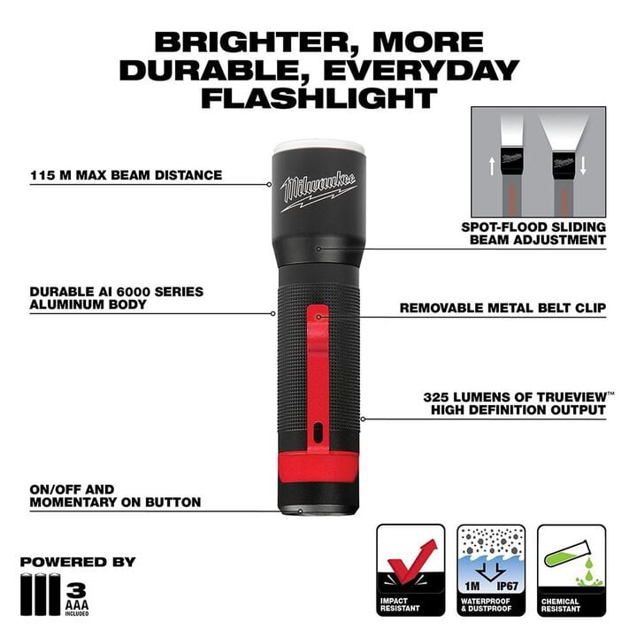 Milwaukee 325-Lumen LED Focusing Flashlight, large image number 2