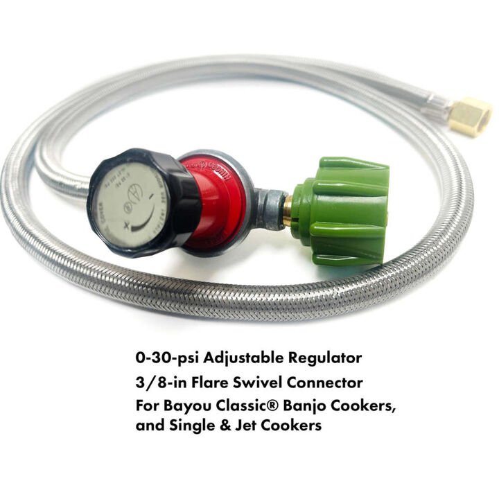 Bayou Classic 3/8 x 48 Inch Braided LPG Hose with 30 PSI High Pressure Regulator, large image number 1