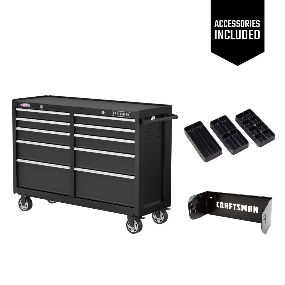 CRAFTSMAN S2000 52 Inch 10-Drawer Cabinet with Tray & Holder, Black, large image number 1