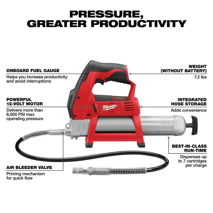 Milwaukee M12 Cordless Lithium-Ion Grease Gun (Bare Tool), large image number 1