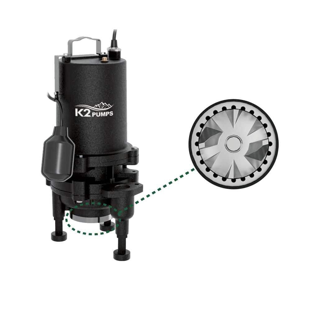 K2 Pumps 2 HP 230V Cast Iron Grinder Sewage Pump, large image number 2