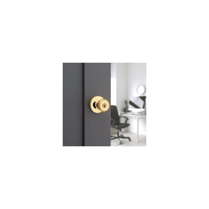Kwikset Tylo Door Knob Polished Brass Exterior Keyed Entry Round, large image number 3