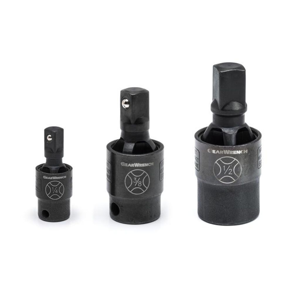 GEARWRENCH Pinless Impact Universal Joint 3 pc. 1/4 In. 3/8 In. & 1/2 In. Drive, large image number 1