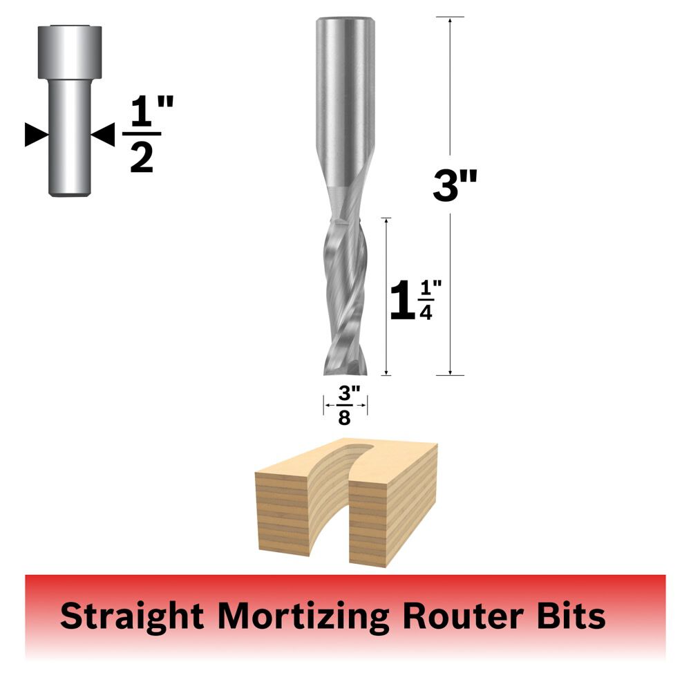 Bosch 3/8 Inch x 1-1/4 Inch Solid Carbide 2-Flute Upcut Spiral Bit, large image number 2