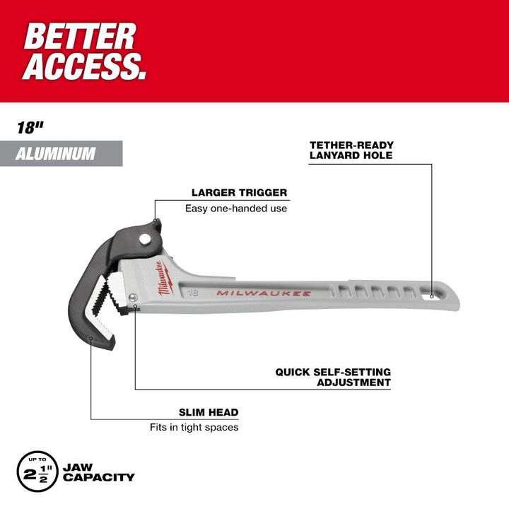 Milwaukee 18in Aluminum Self-Adjusting Pipe Wrench, large image number 1