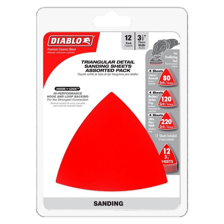 Diablo Tools 3 3/4 Inch Oscillating Detail Triangle Sanding Sheet Assorted Pack 12pc, large image number 1