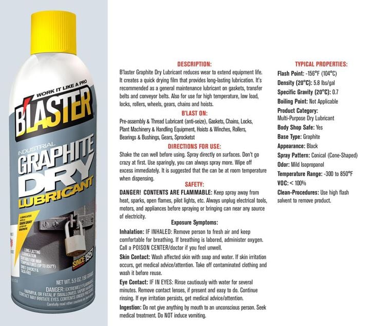 Blaster 5 1/2 Oz GraphiteDryLubricant Spray, large image number 1