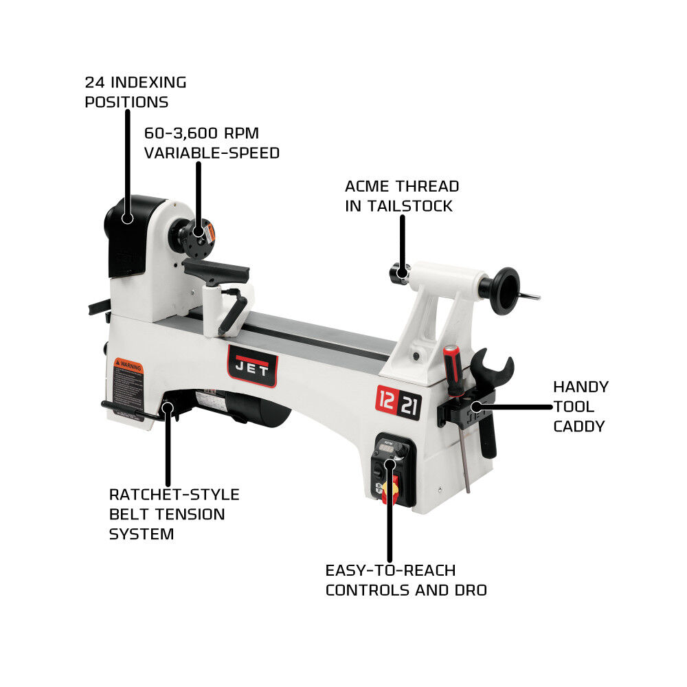 JET JWL1221VS 12 In. x 21 In. Variable Speed Wood Lathe 719200 Acme
