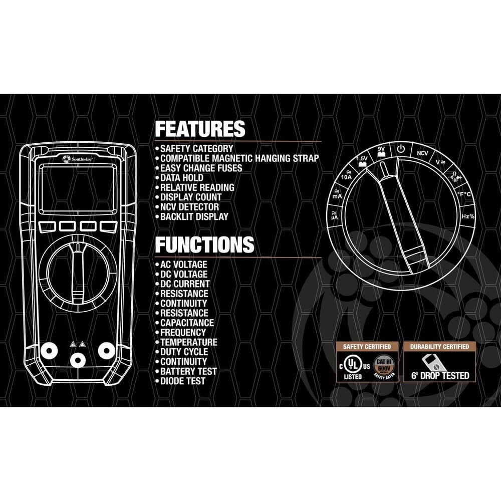 Southwire 600V Cat III 12-Function Auto-Ranging Multimeter, large image number 5