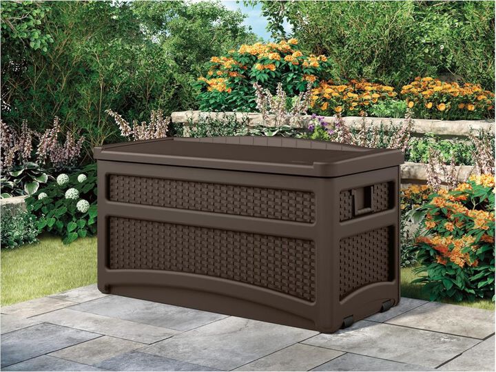 Suncast 73 Gallon Medium Resin Deck Box With Seat, Java, large image number 9