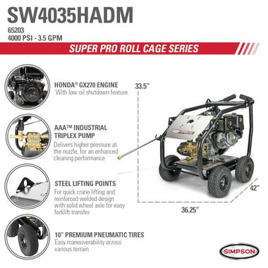 Simpson Super Pro Roll Cage Cold Water Professional Gas Pressure Washer 4000 PSI, large image number 8