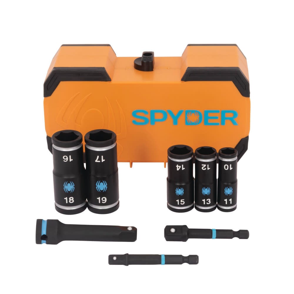 Spyder Impact Flip Socket Set, 3 Inch Extension & 2 Hex Adapters, 8 Pieces - 19712