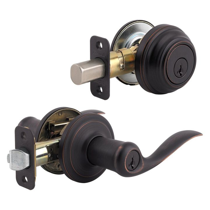 Kwikset Venetian Bronze Tustin Door Lever & Single Cylinder Deadbolt Set, large image number 3
