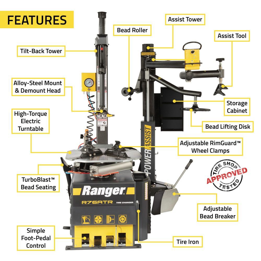 Ranger R76ATR 30 Inch Capacity Tilt-Back Tire Changer with Single Assist, large image number 2