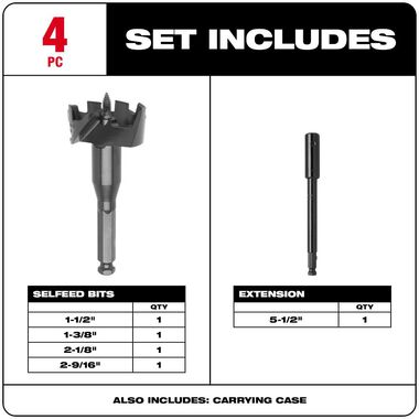 Milwaukee 4pc Selfeed Contractor Bit Kit, large image number 2