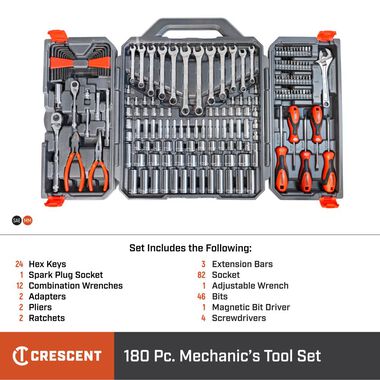 Crescent 180 Piece 1/4in and 3/8in Drive 6 Point SAE/Metric Professional Tool Set, large image number 9