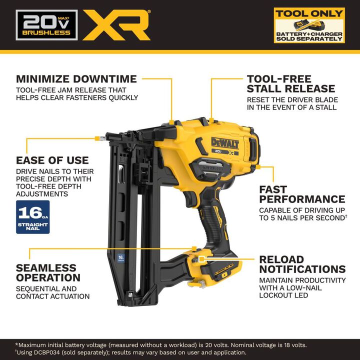 DEWALT 20V MAX XR 16 Gauge Straight Finish Nailer (Bare Tool), large image number 4
