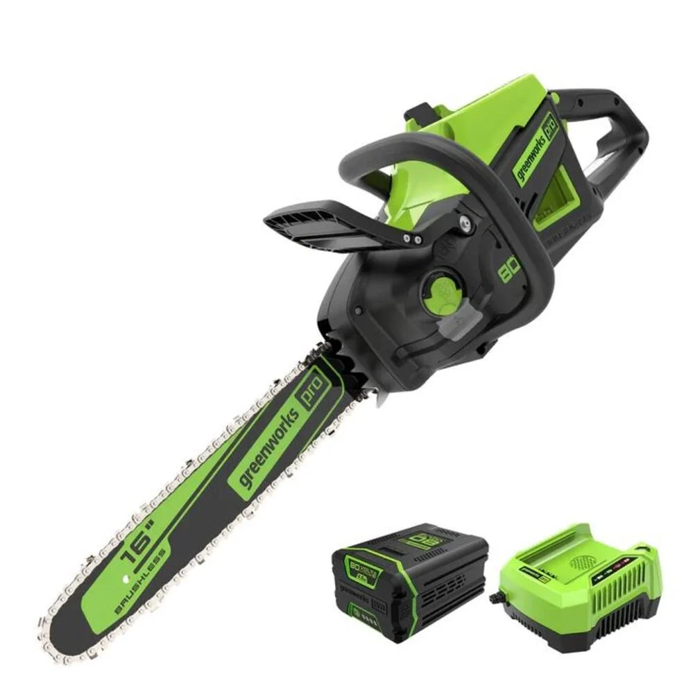 Greenworks 16in 80V Brushless Chainsaw with 4Ah Battery & Rapid Charger Kit, large image number 1