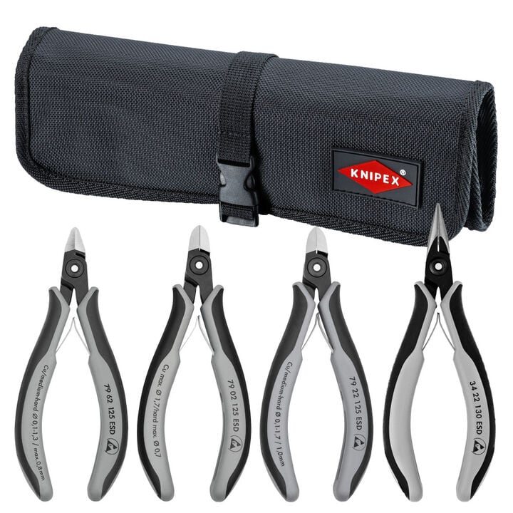 Knipex Electronics ESD Pliers Set in a Tool Roll, 4 Piece