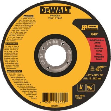 DEWALT 4-1/2 x 0.040 x 7/8 T1 HP Cut-Off Wheel, large image number 0