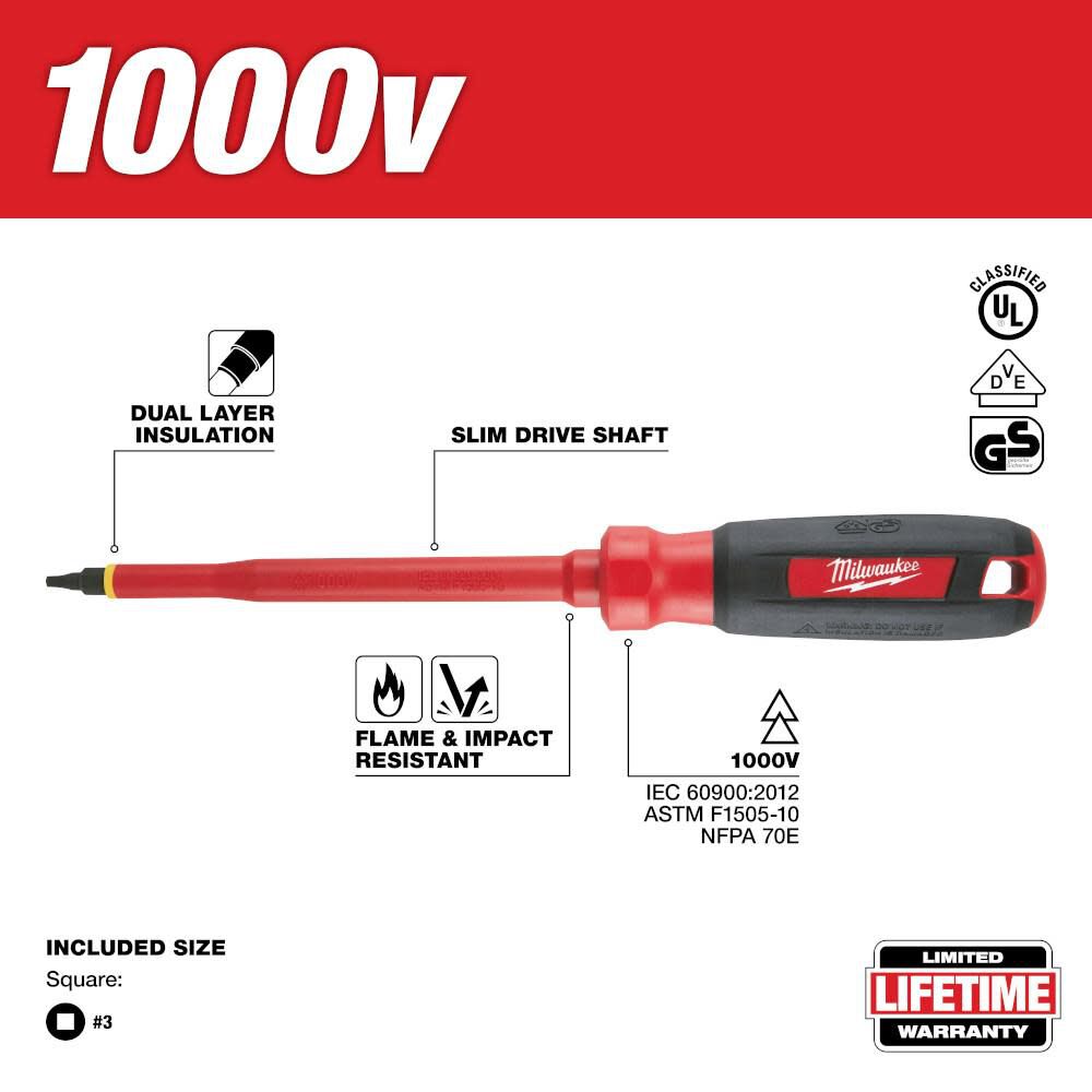 Milwaukee #3 Square 6 in. 1000V Insulated Screwdriver, large image number 2