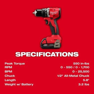 Milwaukee M18 Compact 1/2 in Hammer Drill/Driver Kit, large image number 4
