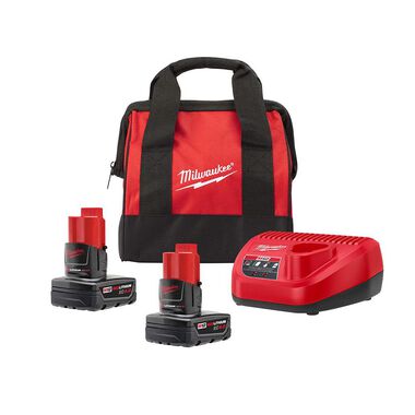 Milwaukee Tool M12 12V Lithium-Ion Starter Kit with 2 4.0Ah XC Battery Packs, Charger & Bag