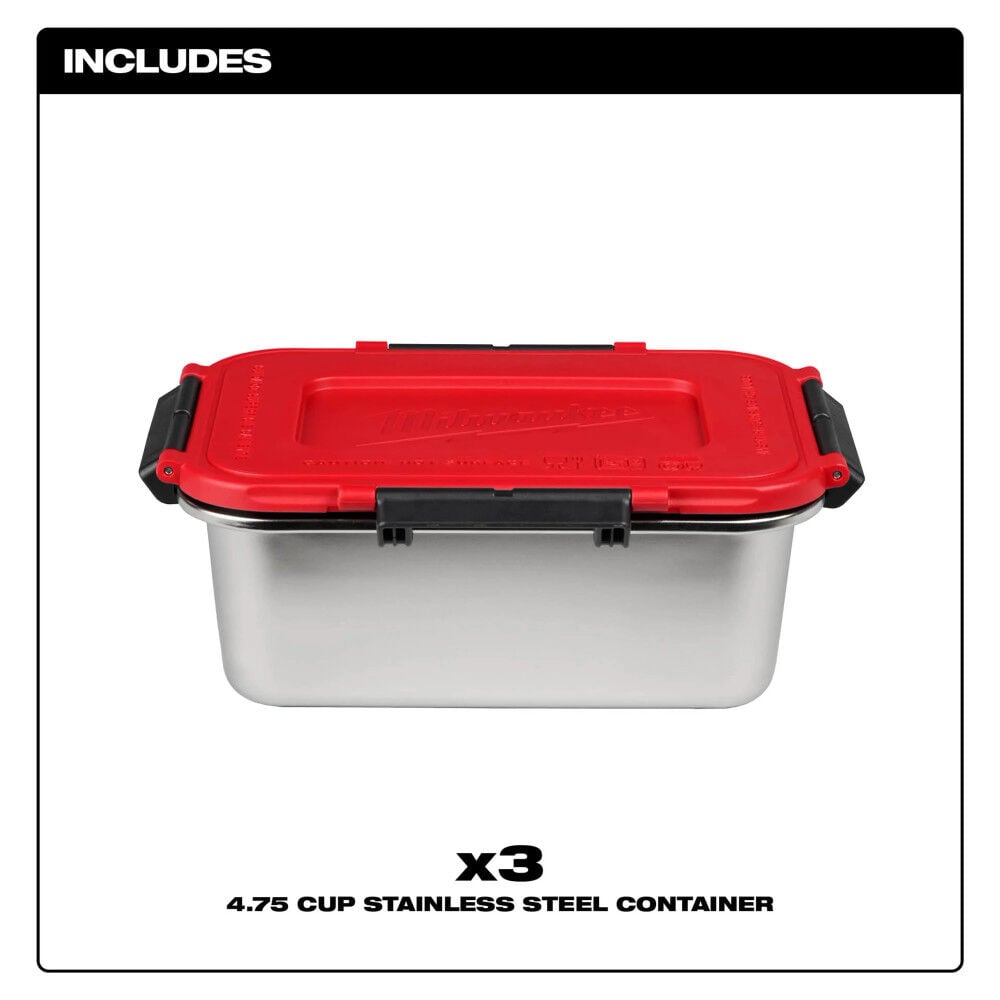 Milwaukee M18 Jobsite Lunch Warmer (Bare Tool) with PACKOUT Compatibility, REDLITHIUM HIGH OUTPUT XC5 Battery and 3 Stainless Steel Container Bundle, large image number 17