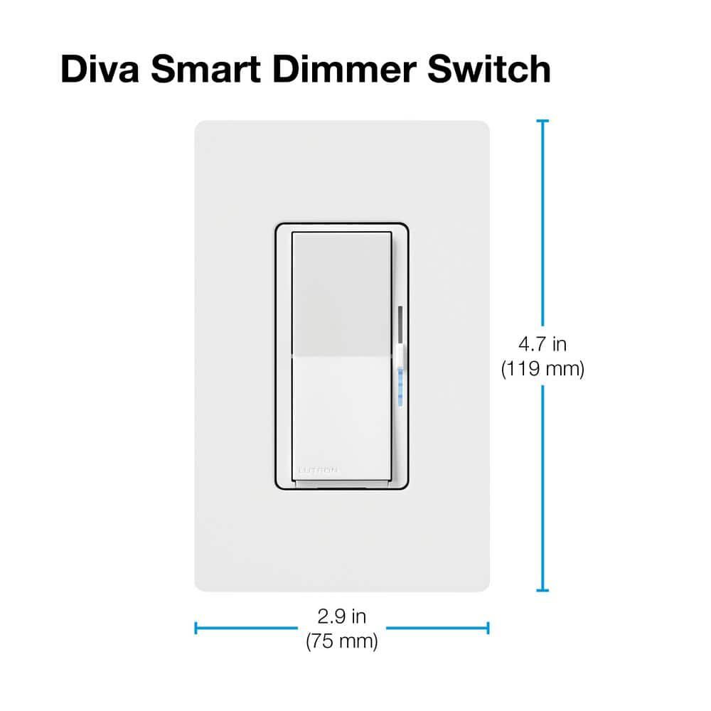 Lutron Diva 120V 150W 1P Gloss White Smart Dimmer Switch, large image number 5