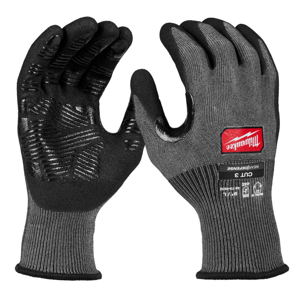 Milwaukee Cut Level 3 High Dexterity Nitrile Dipped Gloves with WEAR-DEFENSE Protection Extra Large - 48-73-6933