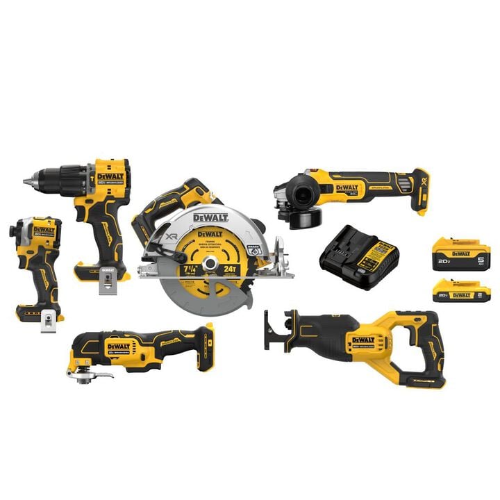 DeWALT 20V MAX Lithium-Ion Cordless 6-Tool Combo Kit with5.0 Ah, 2.0 Ah Batteries & Charger (DCK650D1P1)