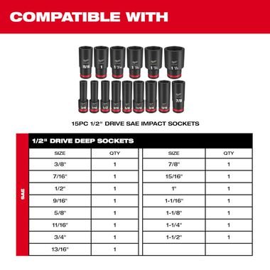 Milwaukee SHOCKWAVE Impact Duty Socket 1/2 Dr 15pc Tray Only