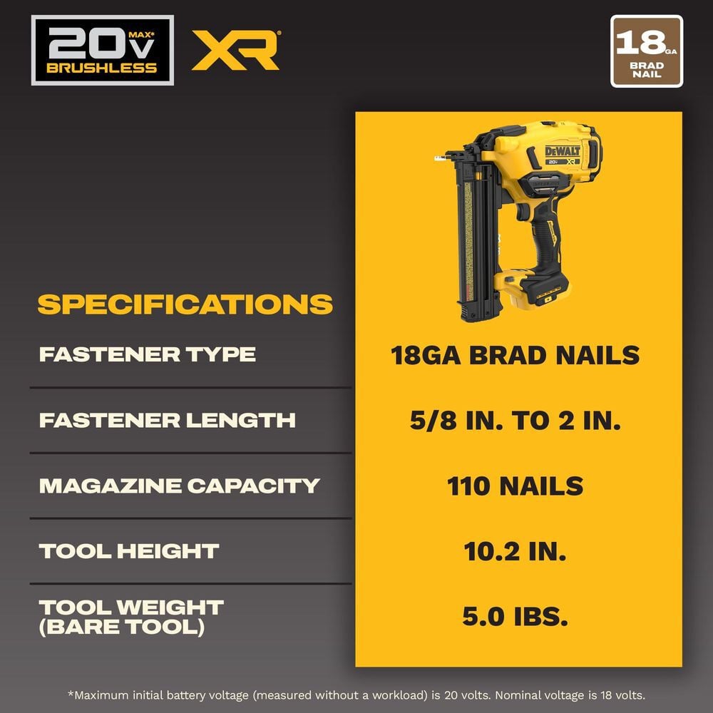 DEWALT 20V MAX XR 18 Gauge Brad Nailer (Bare Tool), large image number 4
