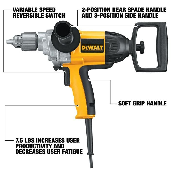 DEWALT HEAVY-DUTY 1/2in SPADE HANDLE DRILL (DW130V), large image number 2