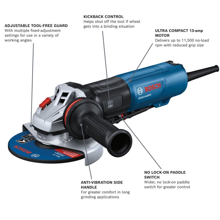 Bosch 6 Inch Angle Grinder with No Lock-On Paddle Switch, large image number 1