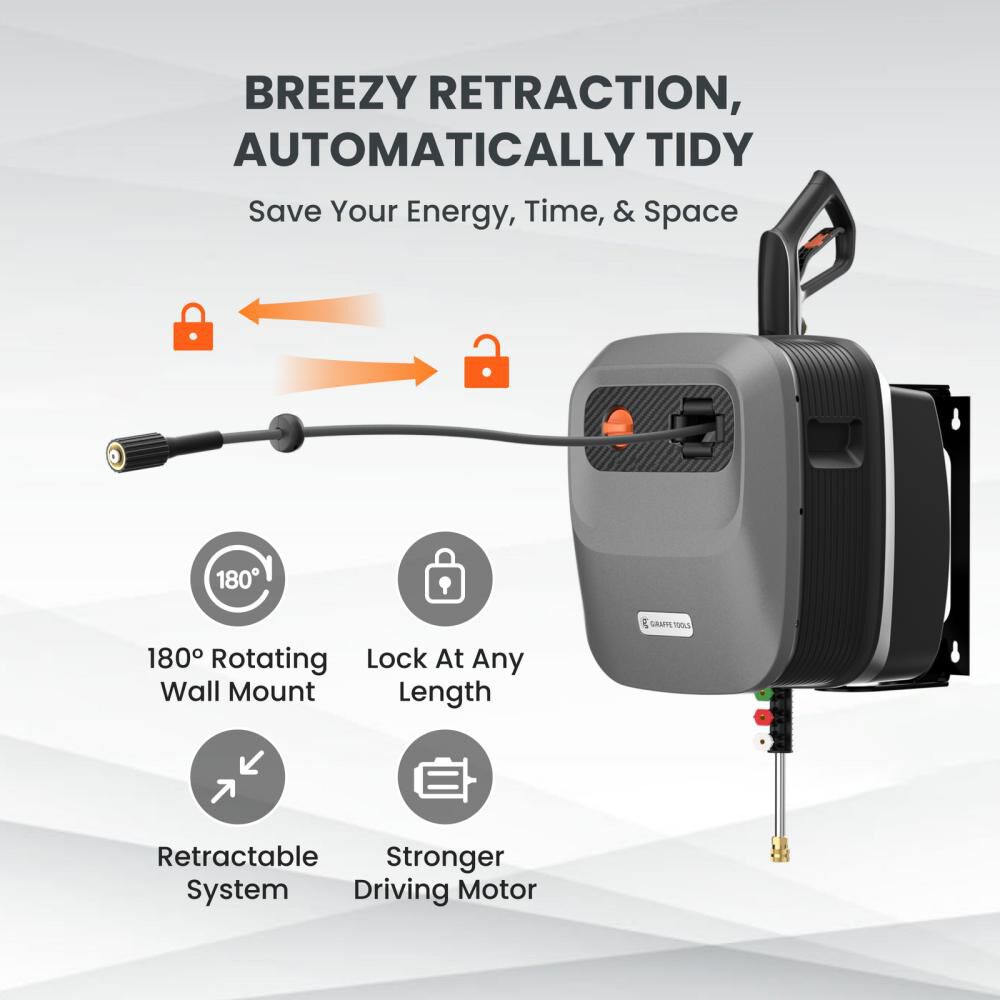 Giraffe Tools Grandfalls G20 2500 PSI 1.43 GPM Electric Cold Water Retractable Pressure Washer with Ultra-Soft Hose and 4 Spray Nozzles, large image number 2