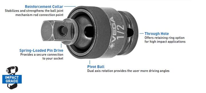 Vega 3/8 Inch x 3/8 Inch Universal Impact Socket Adapter, large image number 3