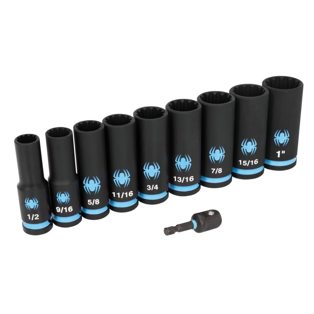 Spyder 1/2 Inch Drive SAE Deep Impact Socket Set with Adapter, 10 Pieces, large image number 1