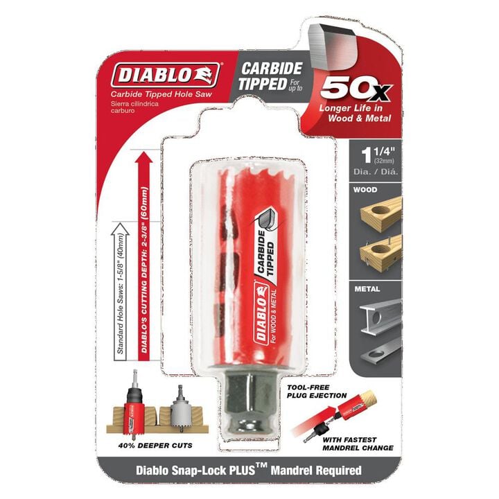 Diablo Tools 1-1/4in (32mm) Carbide-Tip Wood & Metal Holesaw, large image number 2