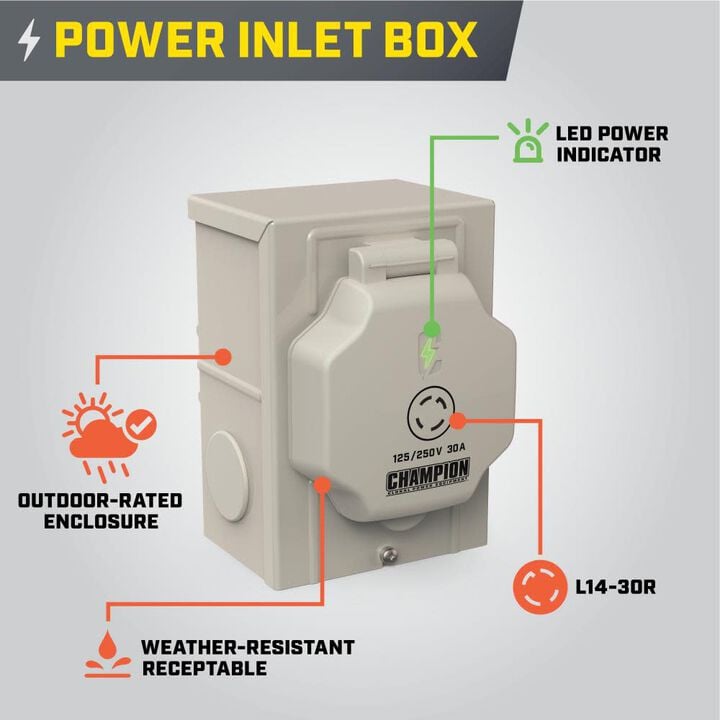 Champion Power Equipment 30-Amp Indoor-Rated Manual Transfer Switch with 25-Foot Generator Power Cord and Weather-Resistant Power Inlet Box, large image number 7