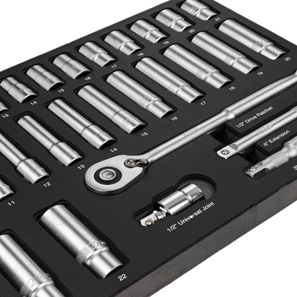 Wiha 1/2 Inch Drive Professional Standard & Deep Socket Tray Set, Metric, 29 Pieces, large image number 3
