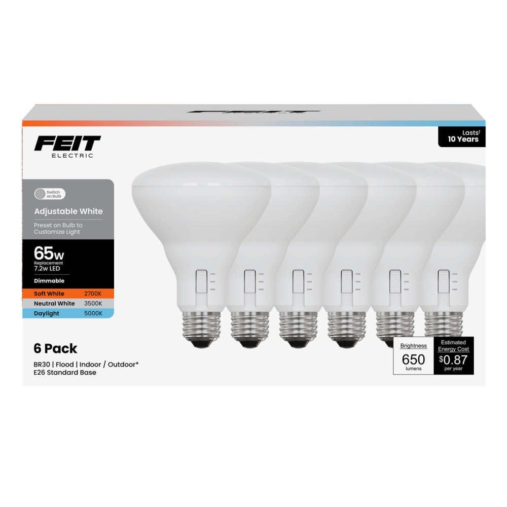 Feit Electric 7.2W 650 Lumens BR30 E26 Base Reflector LED Bulb White 6 Pieces – 3019242