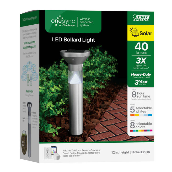 Feit Electric 12-3/5 Inch Solar Powered 40 Lumens LED Bollard Light Nickel, large image number 3
