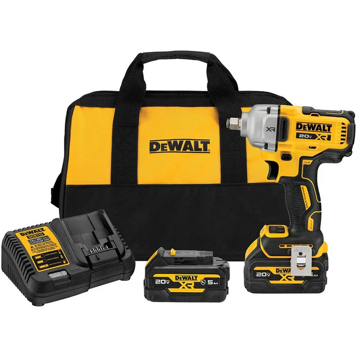 DEWALT 20V MAX XR 1/2in Mid Range Impact Wrench with Hog Ring Anvil & Oil Resistant Batteries Kit
