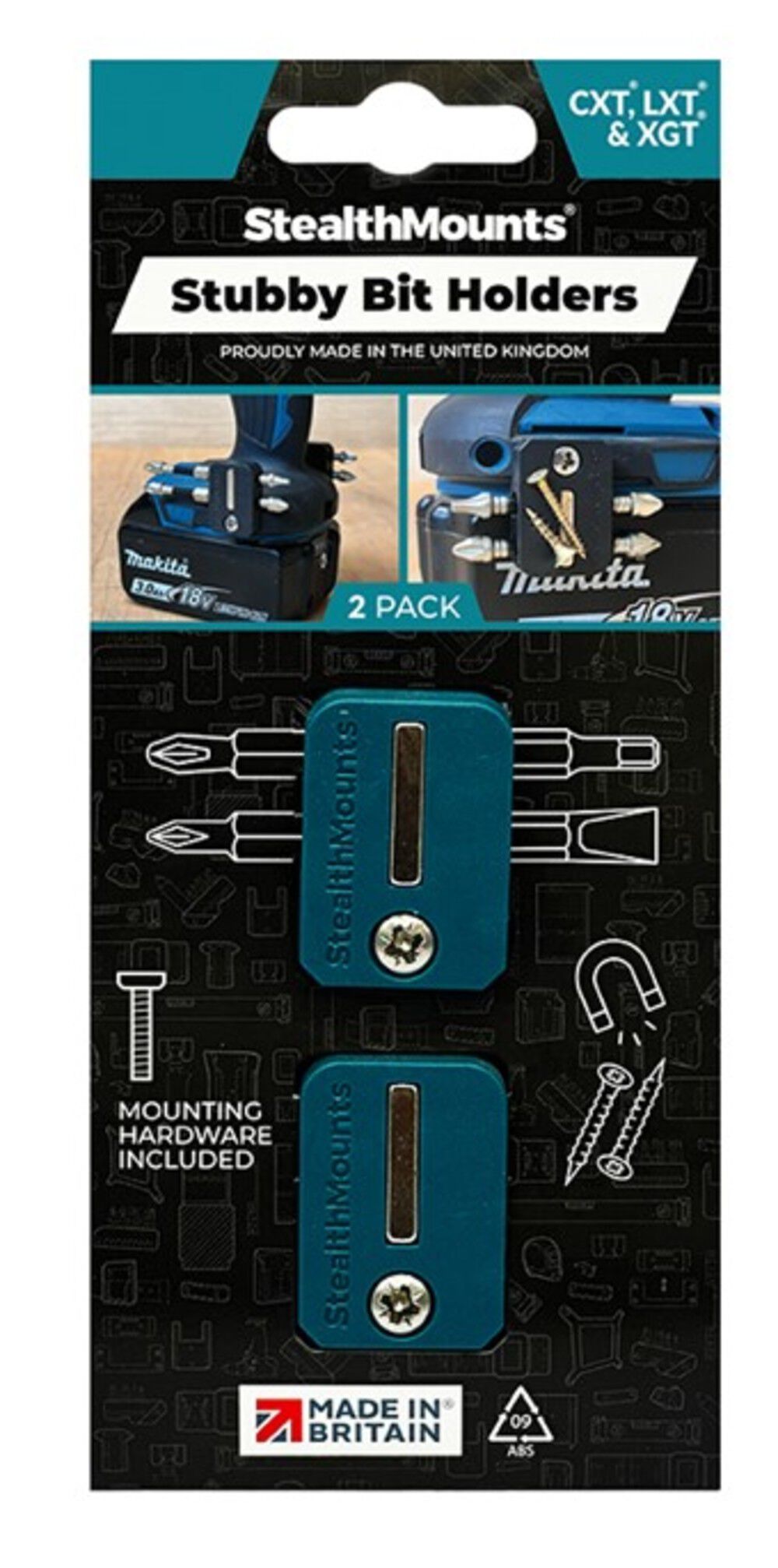 Stealthmounts ABS Plastic Blue Stubby Magnetic Bit Holder 2 Pack – BH-MK-S-BLU-2