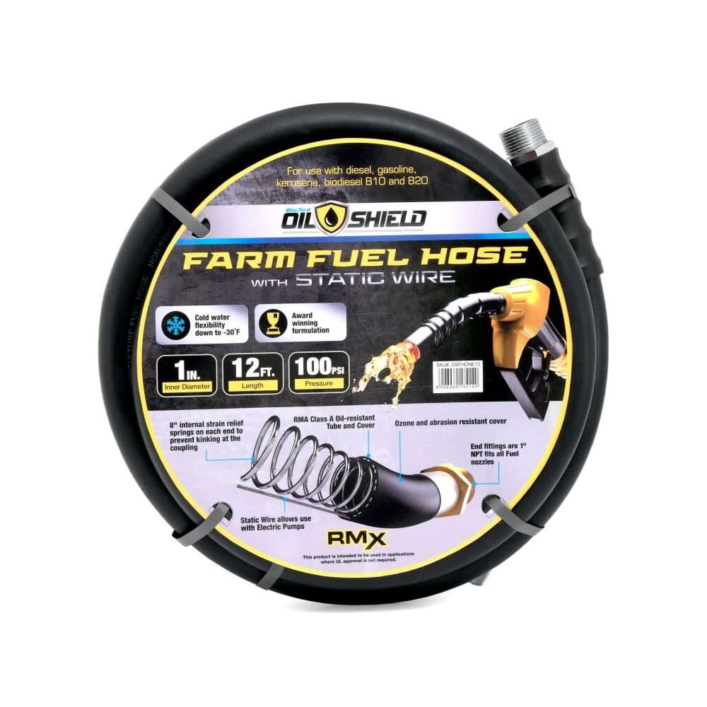 BluBird OilShield 1 Inch x 12 Ft. Rubber Farm Fuel Transfer Hose with Wire – OSFHONE12