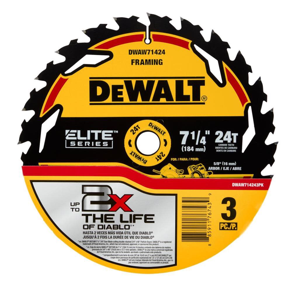 DEWALT Elite Series Circular Saw Blade 7 1/4in 24T 3pk, large image number 2
