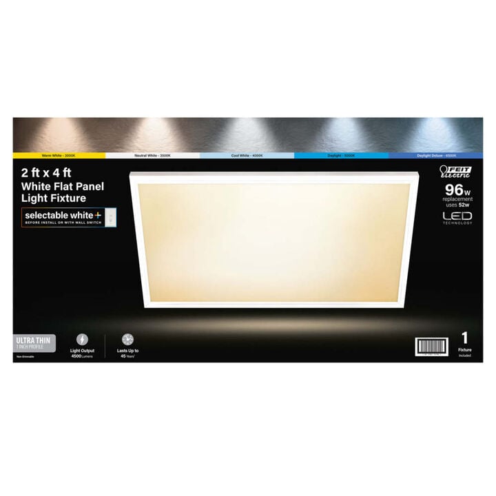 Feit Electric 2 Ft. x 4 Ft. 52W 4500 Lumens LED Flat Panel Light Fixture White, large image number 1
